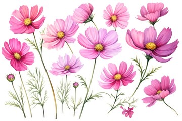 Pink Cosmos watercolor illustration flower blossom cosmos.