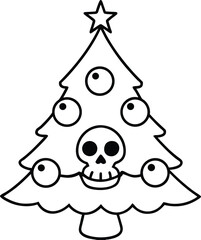 Christmas tree decorated with spooky skull ornament silhouette