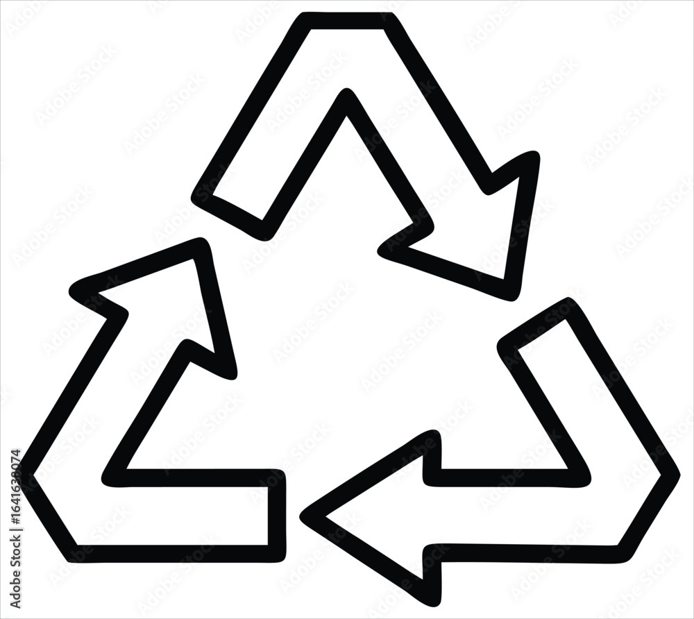 Poster simple black outline of the universal recycling symbol formed by three chasing arrows in a triangula