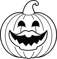 Halloween pumpkin with hat line art illustration