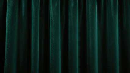 Lush green velvet material showing wrinkles, component of a drama backdrop