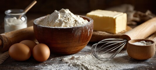The beautifully arranged baking ingredients for a delicious recipe.