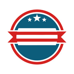 Circular retro badge with layered stars and stripes on white background patriotic vintage emblem  