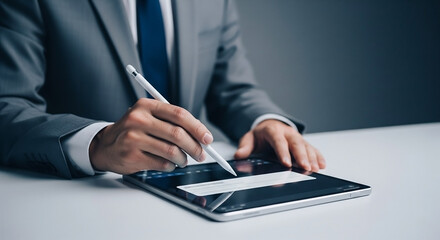 Businessman Signing a Digital Document on a Tablet