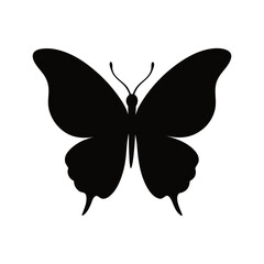 Silhouette of a butterfly with one wing slightly bent on white background graceful insect design  