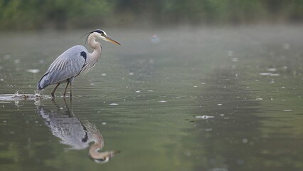 Water Mirror Showing a Gray Heron