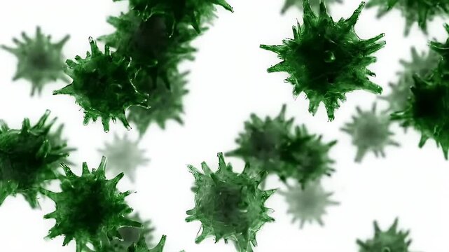 Microscopic Green Viruses Floating on a White Background Science and Medicine