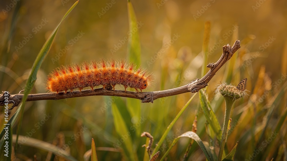 Poster flaming bug moving along a twig