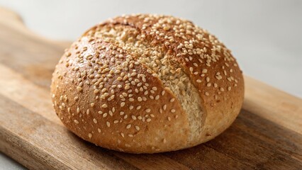 Naklejka premium Freshly baked almond flour ketogenic rolls with sesame on a wooden board