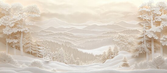 Serene White Papercut Landscape Depicting a Winter Mountain Scene