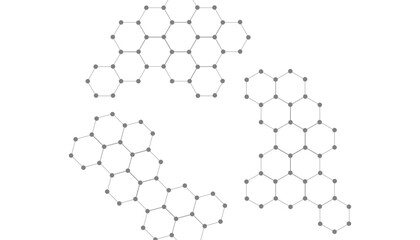 Hexagons pattern on gray background. Genetic research, molecular structure. Chemical engineering. Concept of innovation technology.