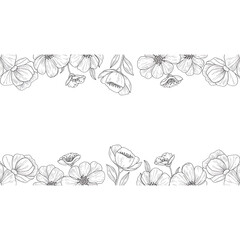 Elegant Floral Border Design with Black and White Flowers Perfect for Invitations and Greetings Artwork