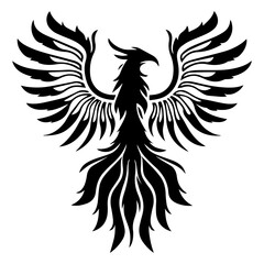 Obraz premium Illustration of a black phoenix with its wings spread, isolated on white background, a symbol of rebirth, immortality, and transformation in fantasy art