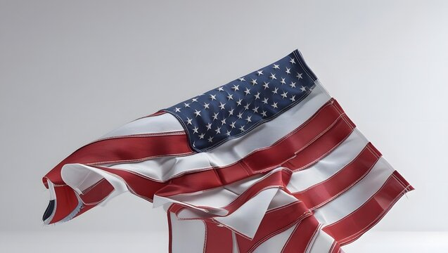 American Flag in Waving: A vibrant American flag, billowing gracefully, a symbol of patriotism and national pride. The iconic stars and stripes dance in a captivating display of freedom and heritage.
