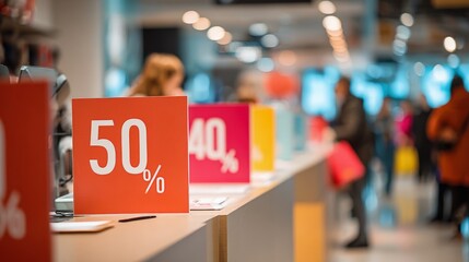 Promotional Sale Signs Displayed in Retail Store Offering Discount Pricing to Attract Customers