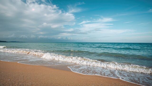 Fototapeta Beautiful coastal view with blue sky and waves