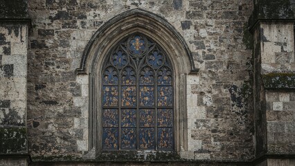 Obraz premium Aged and corroded colored glass panel in a chapel