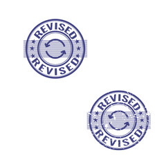 Revised stamp Set. Includes a grunge rubber office stamp and a clean, solid version. Perfect for business, documents, and creative projects. Vector EPS file.