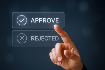 Approval Choice Concept: Hand Selecting Approve Button on Digital Interface, Decision Making Process
