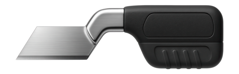 Offset utility knife blade for improved reach in tight spaces during renovations.