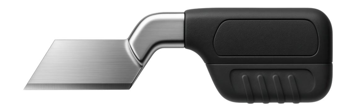 Offset utility knife blade for improved reach in tight spaces during renovations.