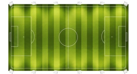 Top view of a soccer field isolated on white background with green grass