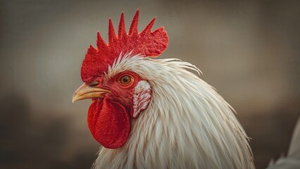 Close-up of a vibrant rooster with bright feathers against a white background