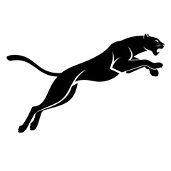 A black panther leaps powerfully, isolated on white background, embodying strength, agility, and the untamed spirit of the wild, fierce predator