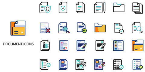Document simple concept 24 color icons set .Vector illustration.