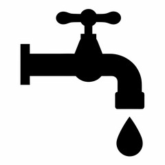 Black Silhouette Water Tap with Dripping Drop