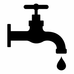 Black Silhouette Water Tap with Dripping Drop