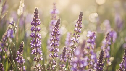 Obraz premium Sunlit purple salvia blossoms glowing softly