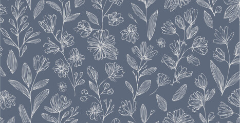 Fototapeta premium Floral print pattern background in provance style, floral background. Pastel tones vintage style wallpaper in vector.
