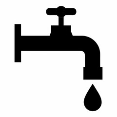 Black Silhouette Water Tap with Dripping Drop