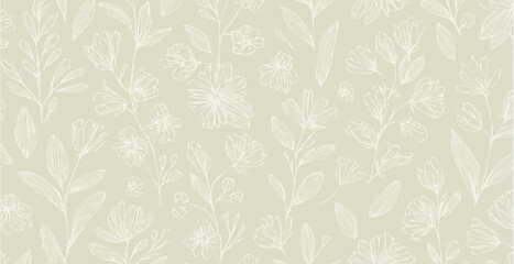 Fototapeta premium Floral print pattern background in provance style, floral background. Pastel tones vintage style wallpaper in vector.