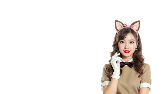 woman in colored cat costume on transparent background png