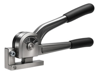 Heavy-duty manual tube bender with a built-in angle gauge for precision in a metalworking shop.