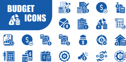 Financial planning and money management icons collection budget finance