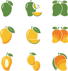 Vector art of collection of mango fruit icons isolated on white background