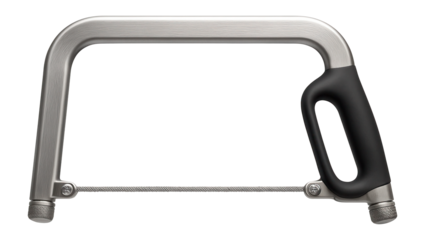 Traditional frame saw with a tensioned wire blade for cutting thick logs in forestry work.