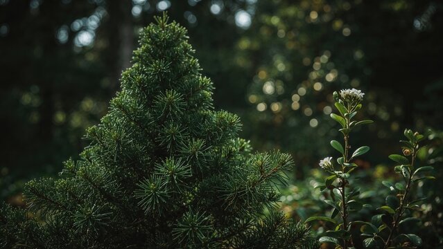 Selective focus on lush green Araucaria heterophylla needles