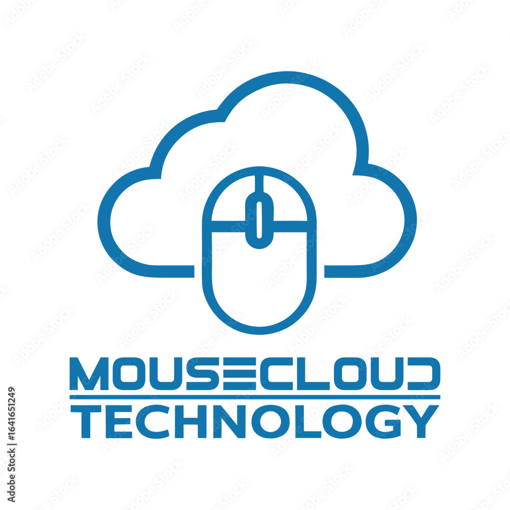Poster blue computer mouse icon inside a cloud shape with text mousecloud technology data