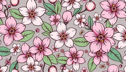 Obraz premium Pastel jasmine floral doodle seamless pattern; stylized sketch texture for fabric, wallpaper, wrapping, pattern, blossom