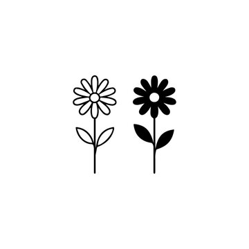 Two stylized daisy flowers one outlined and one solid black
