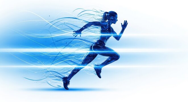 Female runner in motion with speed effect isolated on white background - Powered by Adobe