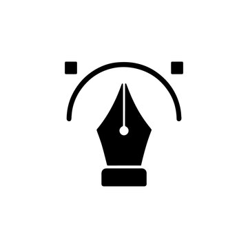 Black vector pen tool icon with bezier curve and anchor points