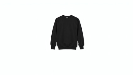 Plain black crewneck sweatshirt mockup. Blank long-sleeved pullover sweater isolated on a white background for casual clothing design.