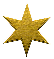 Obraz premium Golden 3D six-pointed star with brushed metal texture on transparent background, PNG format. Perfect for Christmas decorations, awards, badges, icons, and elegant graphic design projects.
