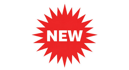 Red starburst with new text isolated on transparent background