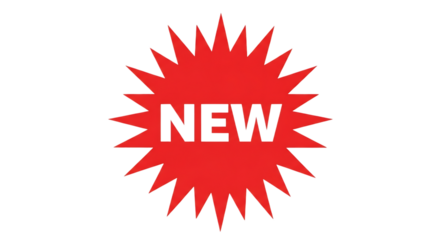 Red starburst with new text isolated on transparent background